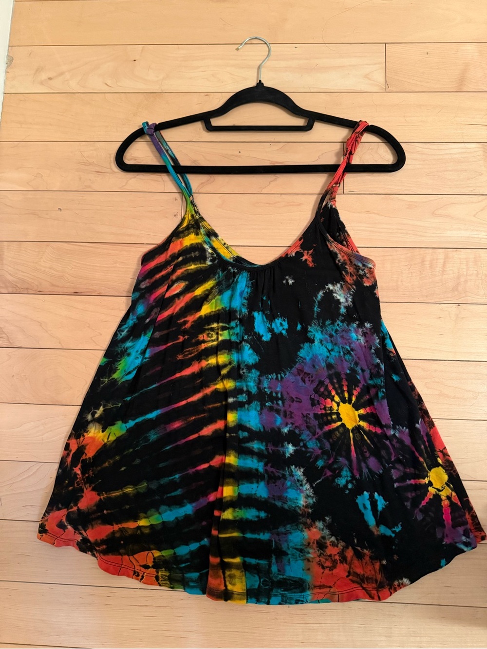 Handmade Reverse Dyed Rainbow Hippie Tunic OSFM Soft Flowy Adjustable Straps